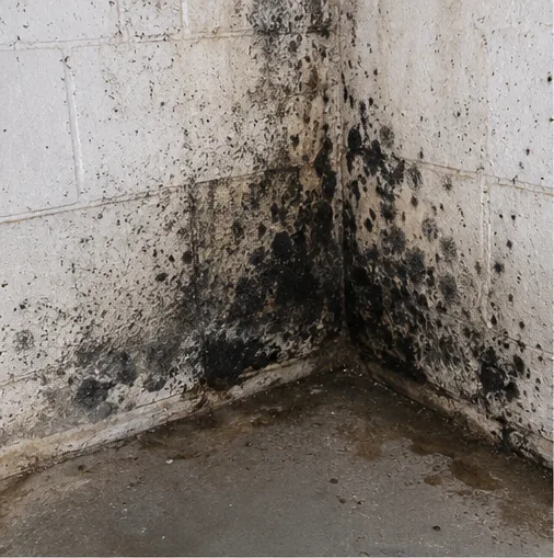 Mold on a basement wall found during inspection
