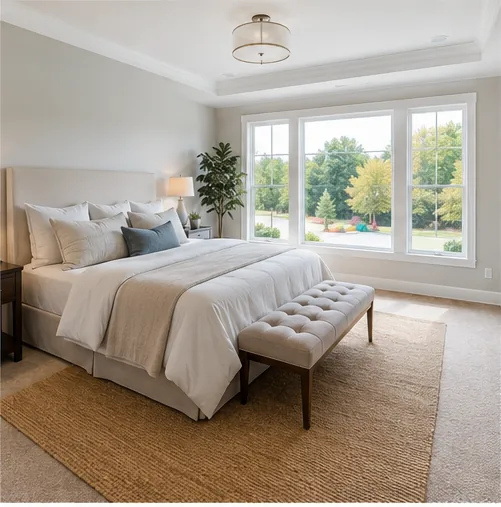 Bedroom interior inspected in a Blaine home