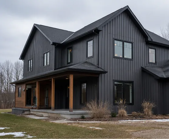 Modern black two-story home in Blaine MN