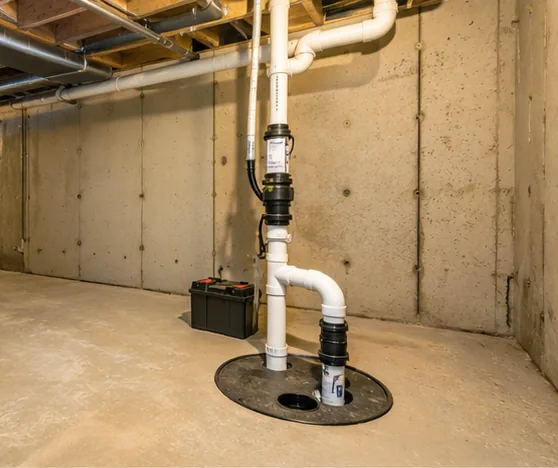 Sump pump and radon mitigation pipe in a Blaine basement