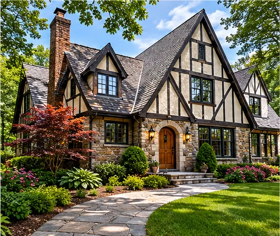 Tudor-style home exterior in Blaine MN