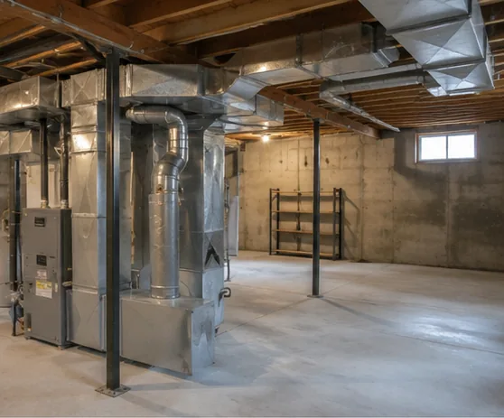 Unfinished basement with support posts in a Blaine home