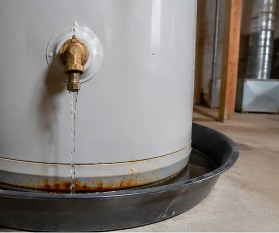 Tank water heater inspected for age and corrosion